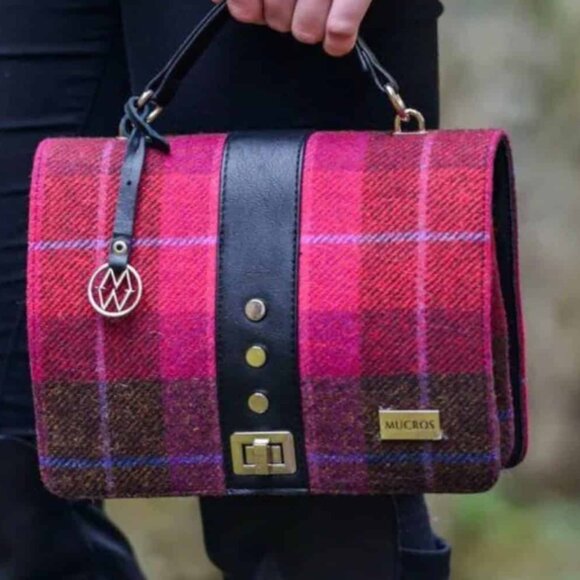 Mucros Weavers Red Plaid Fiona Wool Tweed Bag made in Killarney Ireland Wool - Picture 9 of 14